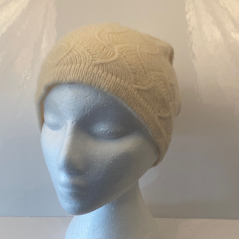 Lord and Taylor Cashmere Cream Knit Cable Beanie Hat - Women Accessories